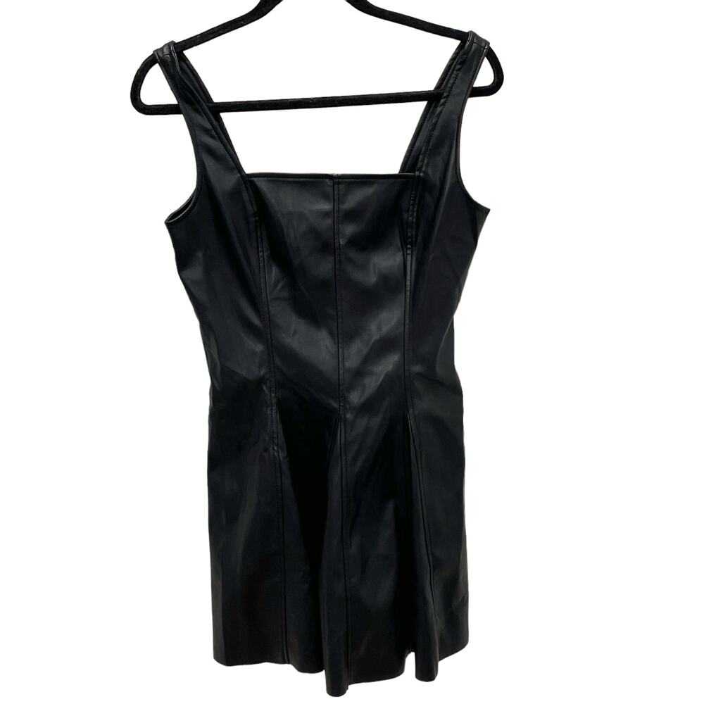 Miss Selfridge Black Faux Leather Mini Skater Dress Size 6 New